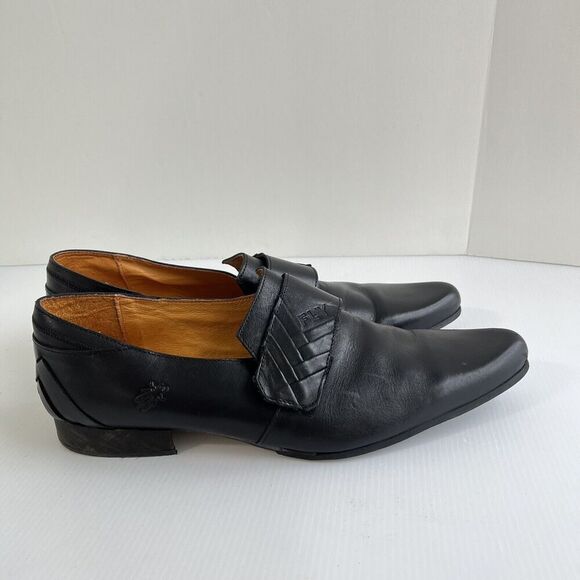 Fly London Mens Dress Shoes Size 44 US 10.5 Black Leather Monk Strat Adjustable - Picture 5 of 13